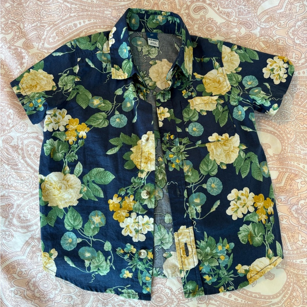 Old Navy Floral Match the Fam Toddler Popplin Button Down Shirt 2T